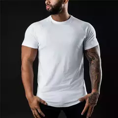 T-shirt lisa do Gym para homens, roupa da aptidão, o-pescoço, manga curta, algodão, ajuste fino, halterofilismo, Tees do exercício, tops, verão - comprar online