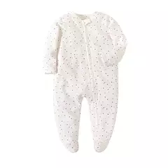 Pijama recém-nascido com zíper, macacão menina e menino, macacão manga comprida, roupa de algodão, moda branca sólida, 0-12 meses, primavera