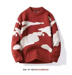 Suéter de malha com padrão de nuvens masculino, suéteres de casal, gola redonda, manga comprida, pulôver Harajuku masculino, casual, fofo, outono, 2023 - loja online