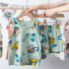 Conjuntos de pijamas infantis, pijamas de dinossauro, pijamas infantis, colete para meninos e meninas, terno de criança de 1 a 10 anos, verão