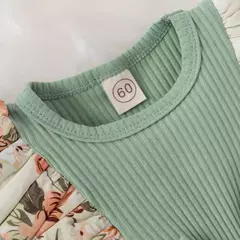 Vestido para a menina do verão, macacão listrado, roupa do algodão, projeto floral, para o recém-nascido