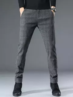 Imagem do Calça reta justa justa xadrez masculina, terno de negócio masculino, calça de alfaiataria social, xadrez chinês masculino, 2022, até bem