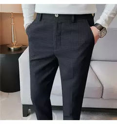 Calça waffle stretch masculina, calça reta justa, terno de festa social, roupa formal, alta qualidade, nova moda, 2022 - Wolf Magazine