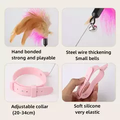Brinquedos interativos para gatos, brinquedos engraçados de penas com sino, coleira para animais de estimação, gatinho, varinha de provocação, brinquedos de treinamento para gatos na internet