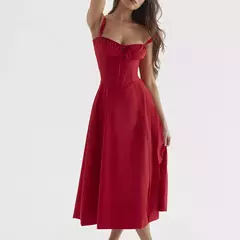 Vestido de verão estampado floral, Laço frontal feminino, Gola quadrada, Vestido de coxa dividido, Cinta de praia, Vestido de noite, Novo na internet