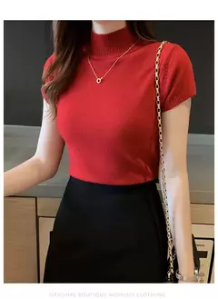 Camiseta feminina com gola meia-alta, blusa casual, estilo coreano, elegante, roupa de cor sólida, primavera e verão, moda - Wolf Magazine