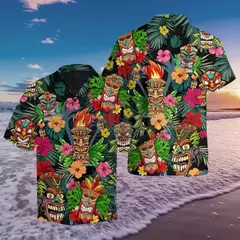Imagem do Camisas Tiki de mangas curtas masculinas, estampa 3D, tendência legal da moda, tops havaianos para festas na praia, tops soltos e respiráveis, 2024