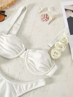Imagem do Maiô feminino em X, conjunto de biquíni branco, moda praia estilo coreano, maiô vermelho, moda praia, conjunto de 2 peças, 2024