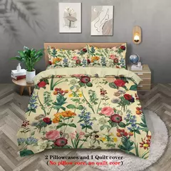 Retro Floral Padrão Impresso Bedding Set, Adequado para Mulheres Quarto, Queen, King, Twin Bed, 1 capa de edredão, 2 fronha, 3pcs na internet