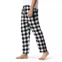 Branco preto xadrez pijama calças inferiores homens relaxando confortável macio algodão flanela casa wear respirável flanela pijama homme na internet