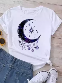 Imagem do Camiseta feminina casual de manga curta com gola redonda, streetwear feminina, tops vintage, camiseta Maycaur, estampada com planeta lunar, moda camisetas