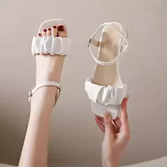 Imagem do Sandálias de salto alto com saia feminina, com linha, sapatos glamorosos, estilo fada, casual, novo, verão, 2022, solteiro