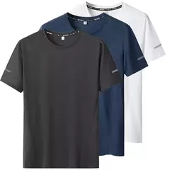 Homens de secagem rápida extragrande em torno do pescoço camiseta de manga curta, verão camisetas esportivas, fitness correndo t-shirt, plus size, 6XL, 7XL, 3pcs - loja online