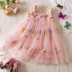 Vestido de malha bordado feminino, Alça de fada, Asas de arco traseiro, Princesa, Aniversário, Doces Bebés, Verão - Wolf Magazine