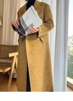 Casaco de alpaca de lã feminino, jaquetas de lã, trespassado duplo, gola de terno, solto, Casacos longos, senhora do escritório, outono, inverno, 2022 - Wolf Magazine