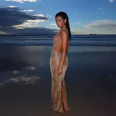 Vestido feminino sexy de lantejoulas sem costas dividido, vestidos longos, monocromático, vestido de festa, elegante, fino, fêmea, chique - loja online