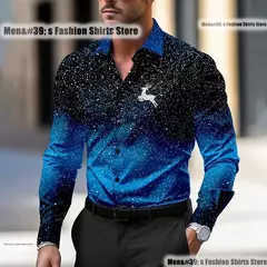 Natal masculino veados impressão camisa casual botões de água de manga comprida festa de ano novo impressão 3d XS-6XL na internet