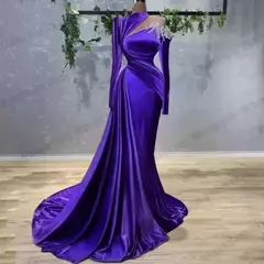 Vestido De Manga Longa, Vestidos De Veludo Roxo, SlimFishtail, WL031Purple - loja online