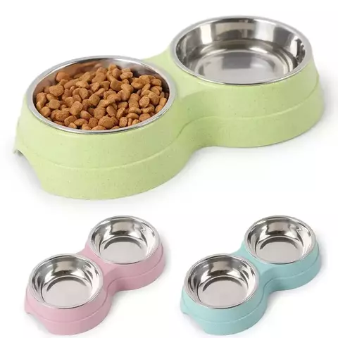 Tigelas duplas para animais de estimação, alimentador de água para comida de cachorro, aço inoxidável, prato para beber, gato, filhote de cachorro, suprimentos de alimentação, acessórios para cães pequenos