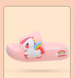 Imagem do Chinelos de unicórnio de desenhos animados para crianças, Home Flip Flops, antiderrapante, sola grossa, slides do banheiro, bebês, crianças, verão, 2 a 8 anos