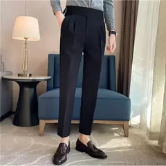 Homens estilo britânico ternos calças novo masculino sólido calças de cintura alta alta qualidade formal magro ajuste negócio casual terno calças na internet