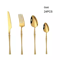 Portátil Korean Food Talheres, 304 Aço Inoxidável, Forquilha de Mesa, Faca, Colher, Dinner Set, Louça, Gold Tableware Sets, 24Pcs, Lot - loja online