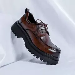 Sapatos de couro formal grosso para homens, plataforma de designer de luxo, vestido de casamento Oxfords, preto, marrom na internet