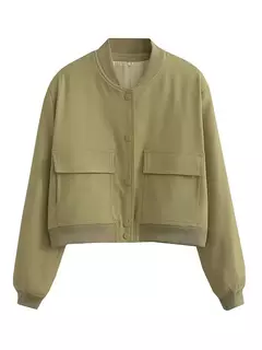 Imagem do Willshela-Jaquetas bomber monocromáticas femininas, casaco com bolsos, decote em v, peito único, mangas compridas, roupas chiques para senhora, moda feminina