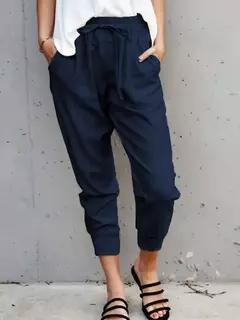 Calça monocromática slim fit para mulher, com renda simples, cintura alta, slim fit, casual, novo estilo, transfronteiriço, verão