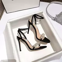 Sapato feminino de salto alto fino pérola, alça de peça única, sapato aberto, sandálias de vestido, streetwear, verão, novo, 2024