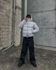 Imagem do Novo europeu e americano na moda streetwear impermeável jaqueta com capuz masculino high street retro cor sólida quente casaco com zíper feminino