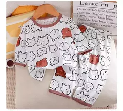 Imagem do Conjunto de roupas domésticas de algodão puro para crianças, pijama fino para meninos e meninas, roupas com ar condicionado, manga três quartos, 2024, novo