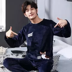 Pijama de lã coral masculino de 2 peças, gola redonda, manga comprida, conjuntos lounge, terno doméstico, impressão de moda, outono, inverno, homem, novo - comprar online