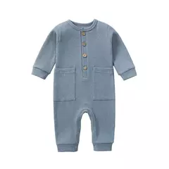 Primavera outono bebê recém-nascido macacão de algodão sólido macio infantil macacão com bolso menina menino manga longa bebe pijamas wodden botões
