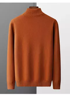 Pulôver Jacquard de cadeia dupla para homens, suéter de gola alta, camisa de fundo de malha 100% lã merino nova, outono e inverno - loja online