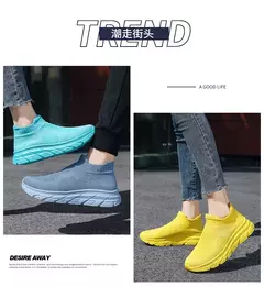 Tênis de corrida respirável masculino e feminino, calçados esportivos leves, tênis slip-on, meias da moda, tamanho grande 46, venda quente na internet