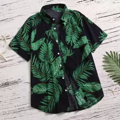 Camisa estampada de folhas havaianas masculina, feriado, manga curta, vermelho, gola virada para baixo, férias, tops de praia, roupa - comprar online