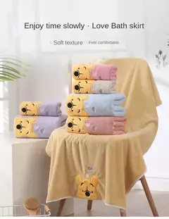 Imagem do Winnie Bear Bath Towel Set para Crianças, Macio e Absorvente, Coral Velvet, Home Wash, Desenhos animados