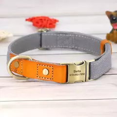 Coleira de cachorro personalizada conjunto de coleira de couro de náilon pet id colar anti-perdido fivela coleiras com corda de chumbo para cães pequenos e grandes pug - loja online