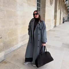 Trench coat maxi oversized feminino com lapela entalhada com cinto duplo breasted vintage streetwear 2025 tendência casual casacos diários na internet