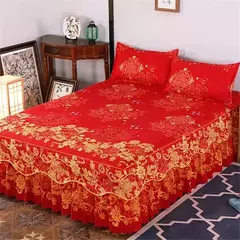 Conjunto de Colcha de Algodão com Bordado, Saia de Cama, Fronhas, Capa de Folha, Rei, Rainha, Duplo, 1.5 m, 1.8 m, 2m, 3 Peças por Conjunto na internet