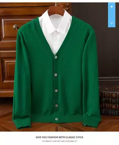 BROWON-Cardigã monocromático com decote em v masculino, suéter casual, cardigã comercial, clássico, moda coreana, roupas masculinas na internet