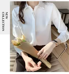 Primavera e Verão das Mulheres Manga Longa Commuter Profissional Sólida Chiffon Camisa Mulheres Tops Blusa Mulheres Camisas De Mujer C348 - Wolf Magazine