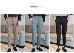 Calça formal masculina estilo britânico, monocromática, fina, casual, de negócios, escritório, social, calça de tornozelo, streetwear, alta qualidade - Wolf Magazine