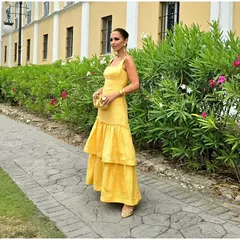 Vestido feminino sem encosto com gola quadrada, estilingues elegantes, vestido com bolo monocromático, Vestes compridas femininas, Festa à noite, Verão, 2022 - Wolf Magazine