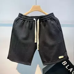 Shorts de natação de algodão misturado masculino, cintura solta, bolso múltiplo, cor sólida, shorts casuais na moda para surf e praia