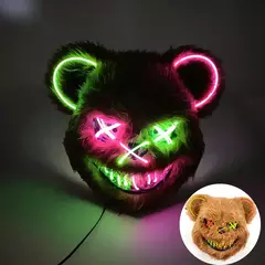 Imagem do Halloween light up máscara de terror brilhante urso sangrento assassino máscara piscando néon assustador urso máscara para cosplay máscara assassina decoração