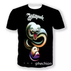 Imagem do Heavy Metal Rock Whitesnake Band T-shirt para homens e mulheres, impressão 3D, moda hip hop, camiseta de manga curta, camiseta com o pescoço, roupas de verão