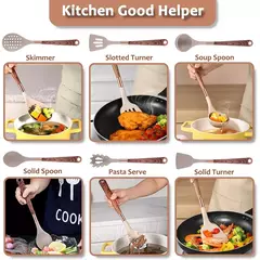 Lmetjma-Conjunto De Utensílio De Cozinha De Silicone, Utensílio De Cozinha Com Suporte De Utensílios, Alças De Padrão De Madeira, Panelas Antiaderentes, JT264, 10 Pcs - comprar online