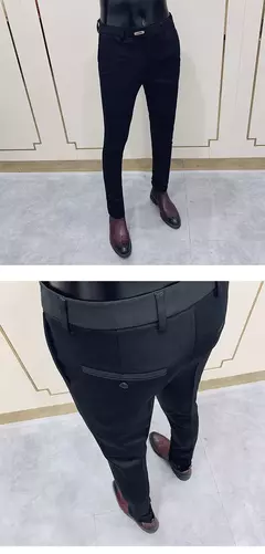 Imagem do Calças justas de estiramento formal masculinas, calças casuais, roupa de cor sólida, calças de terno fashion